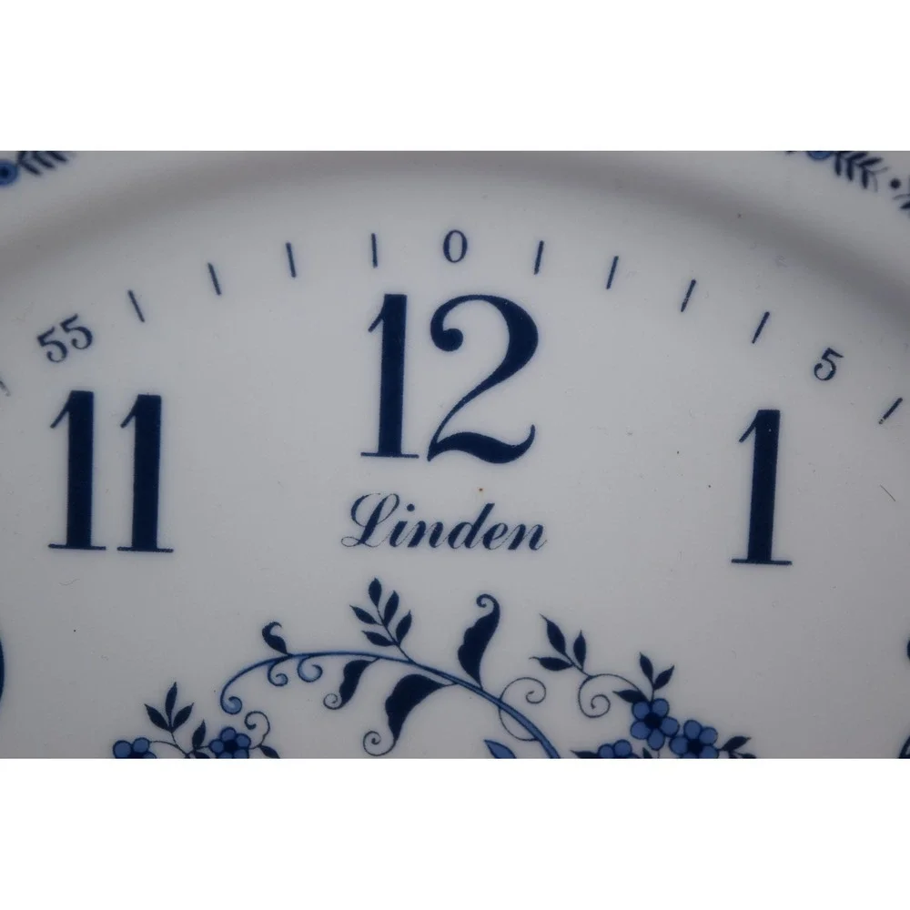 Vintage Linden Blue Floral Porcelain Wall Clock Japan - great condition